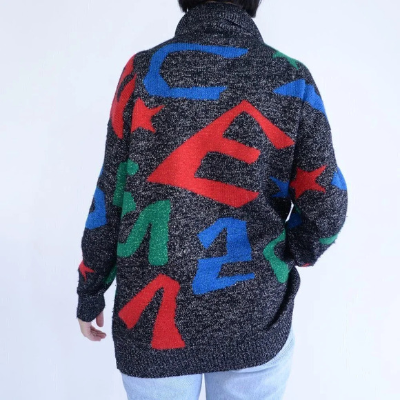 Vintage B. Diffusion 72% Lambswool Black Sparkly Turtleneck Sweater M - Picture 3 of 13